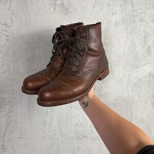Frye Arkansas Brogue Boot Mens 10.5 M Dark Brown Leather Cap Toe Boots USA Made